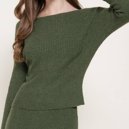 Bell Sleeve Wide Boat Neck Sweater 2928