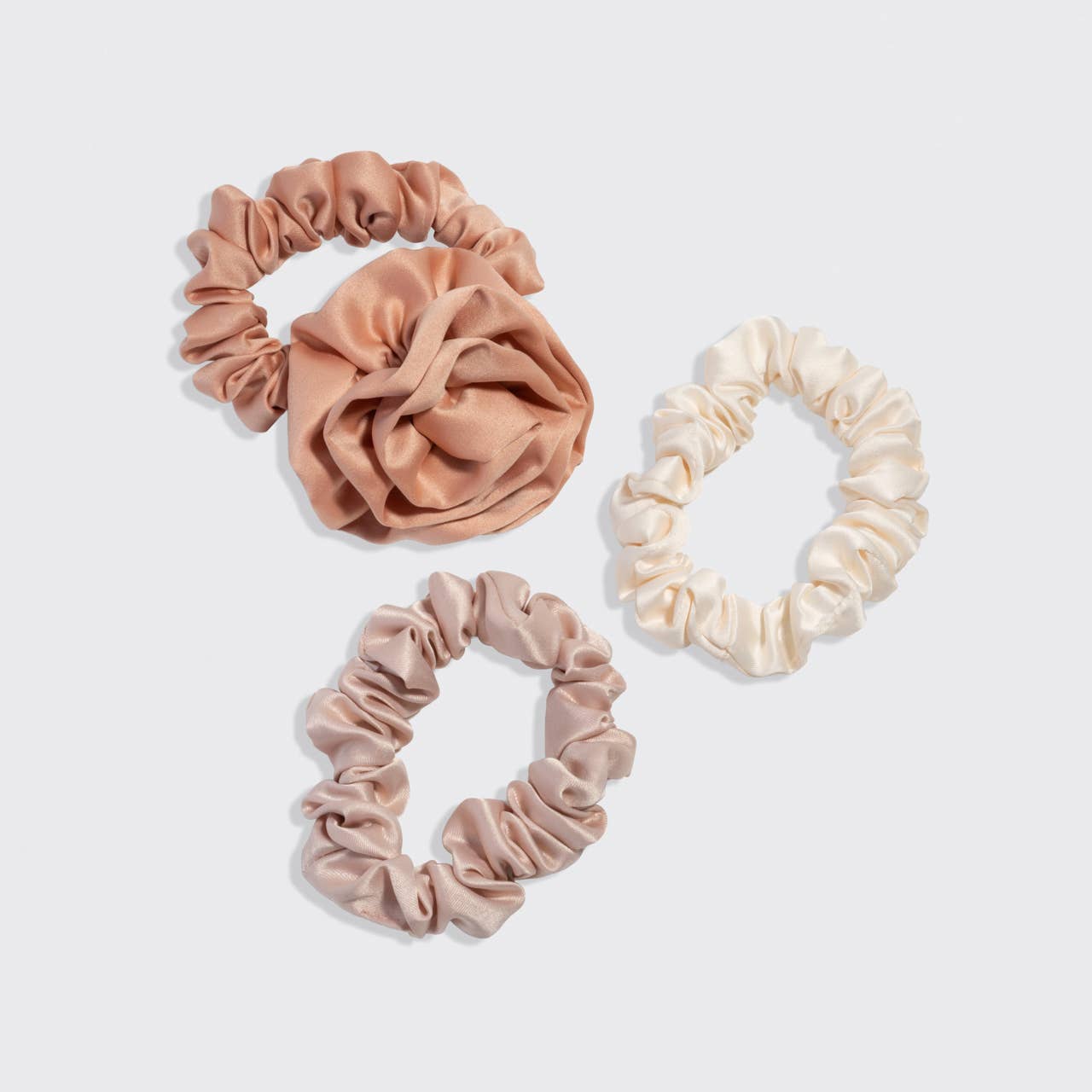 CC Rosette Ruched Satin Scrunchies 3pc Set - Terracotta