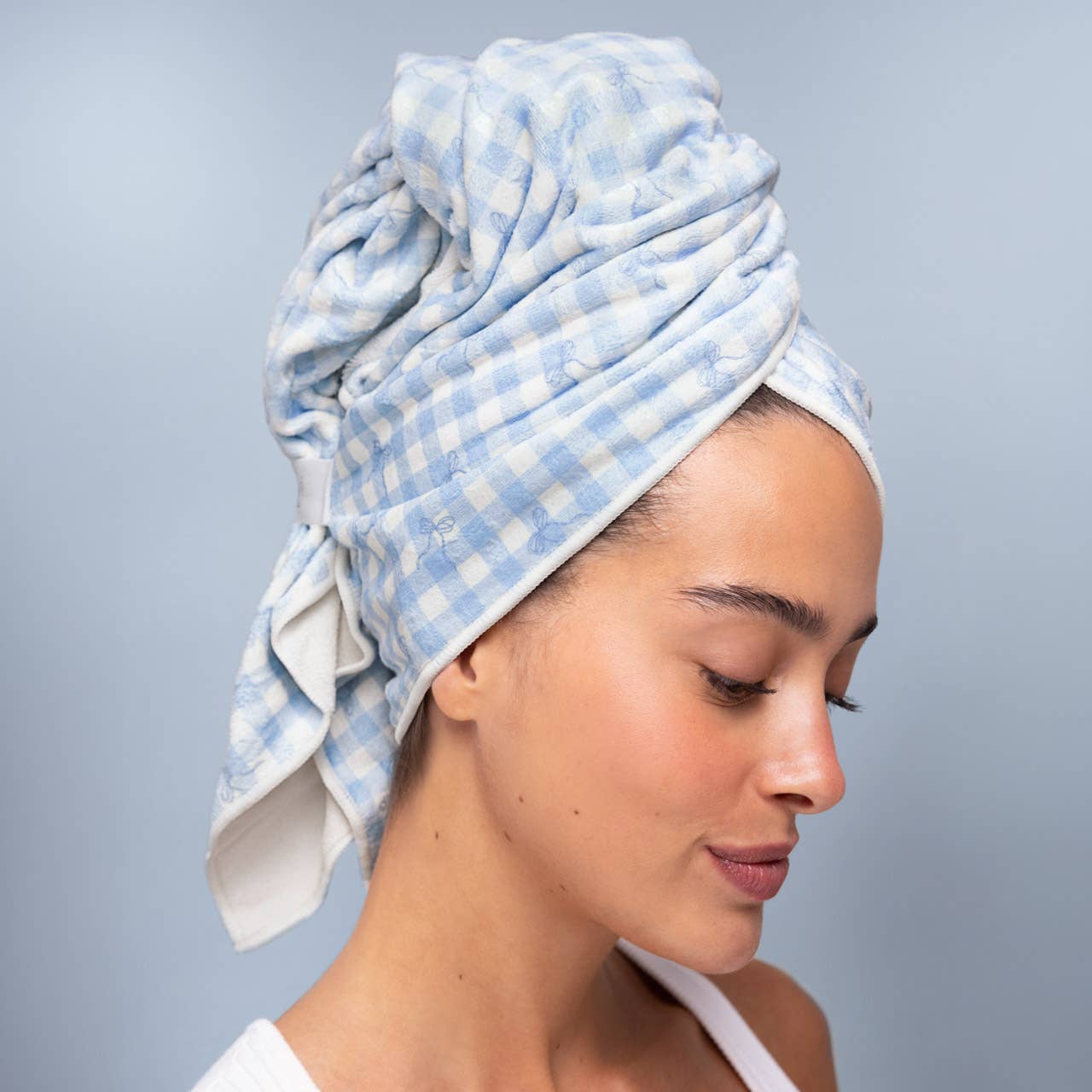 CC XL Hair Towel Wrap - Gingham Blue