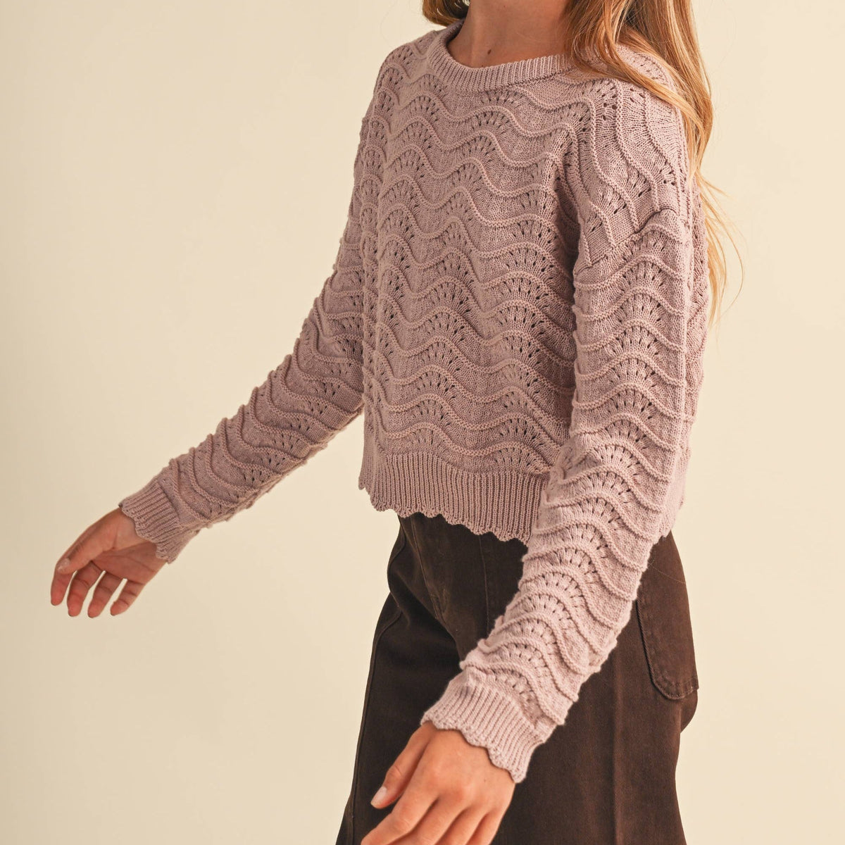 Girls Wavy Knit Pullover Sweater 7-14 442