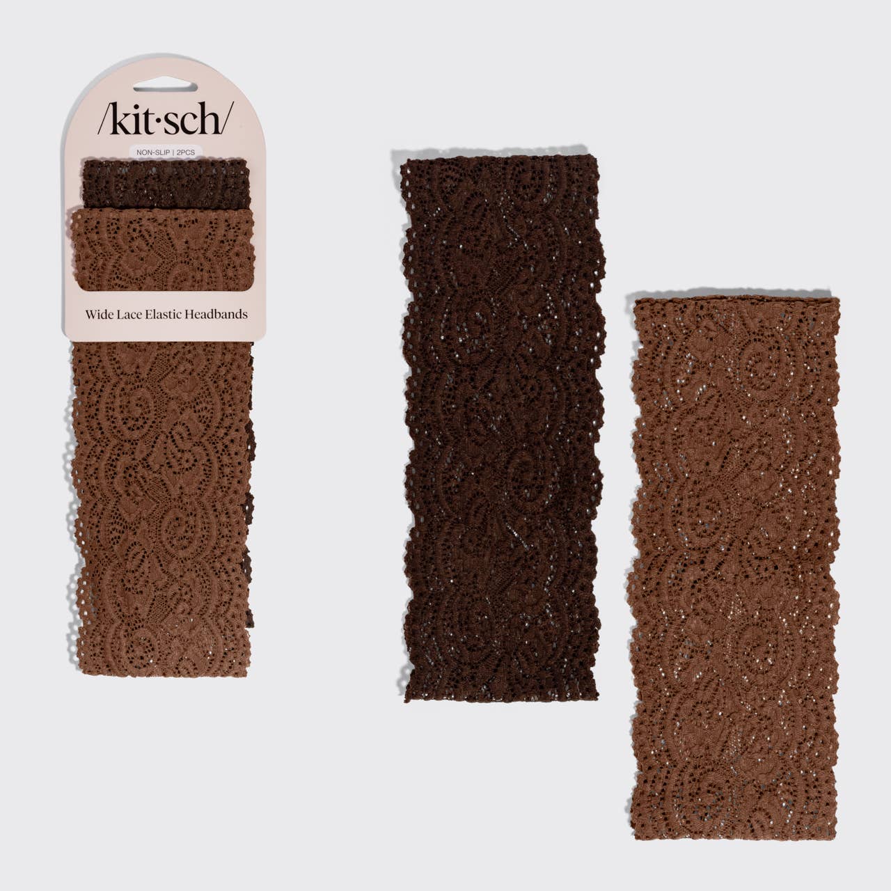 CC Wide Lace Elastic Headbands 2pc Set - Mocha & Chocolate