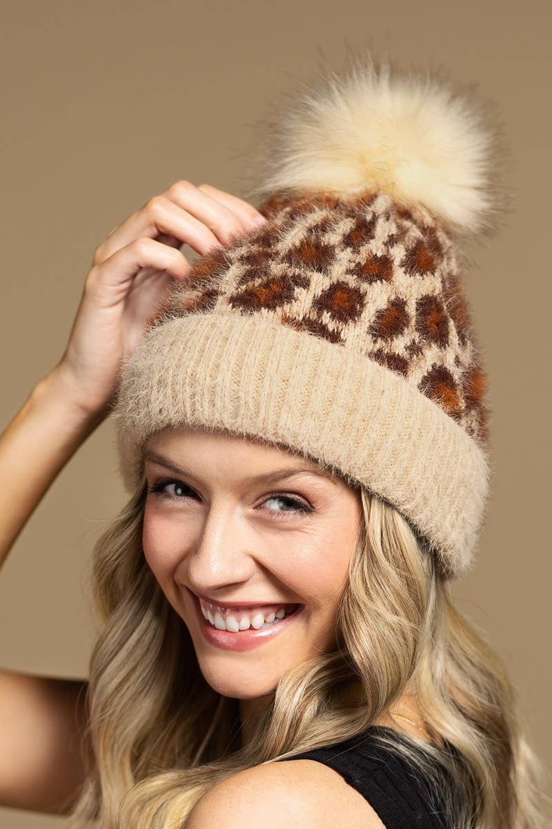 Leopard Print Eyelash Beanie Cap