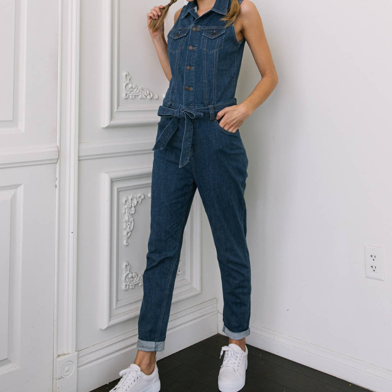 Classic Sleeveless Relaxed Fit Denim Jumpsuit