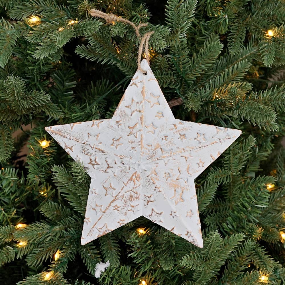 Vintage White Metal Dimensional Star Ornament