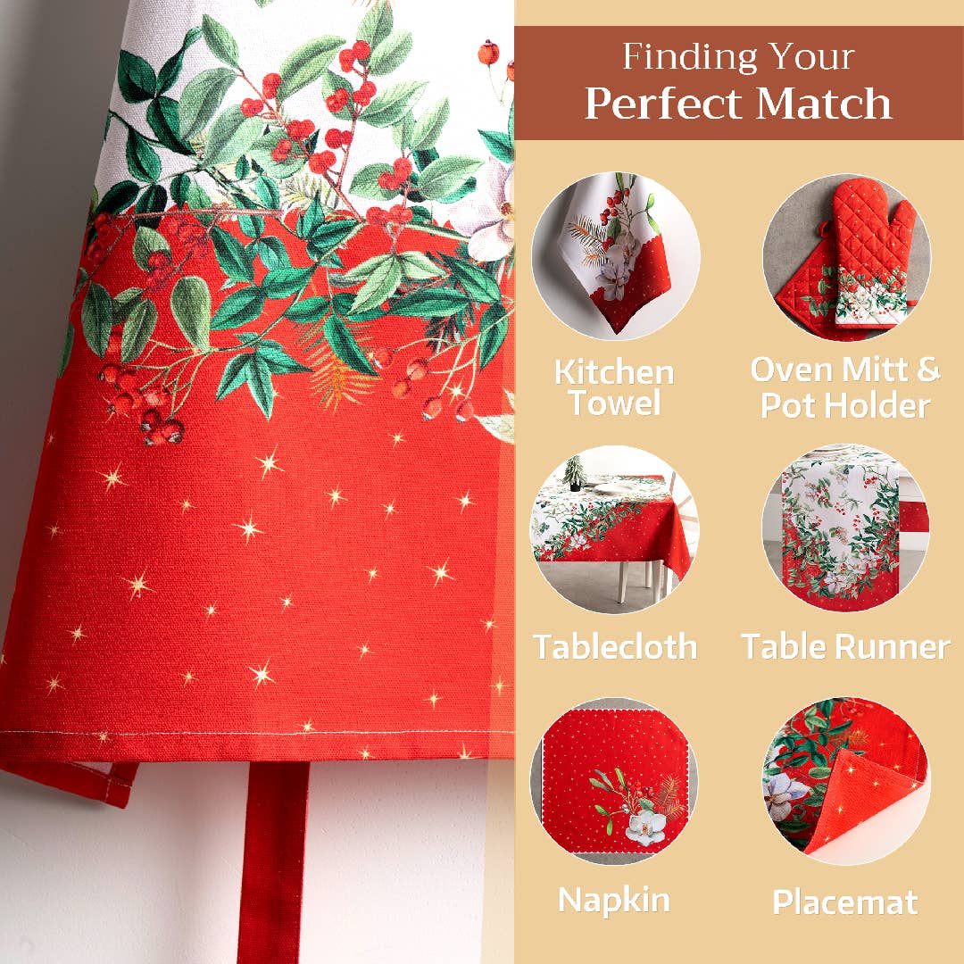 Noel Christmas Cotton Apron with Pointsettia