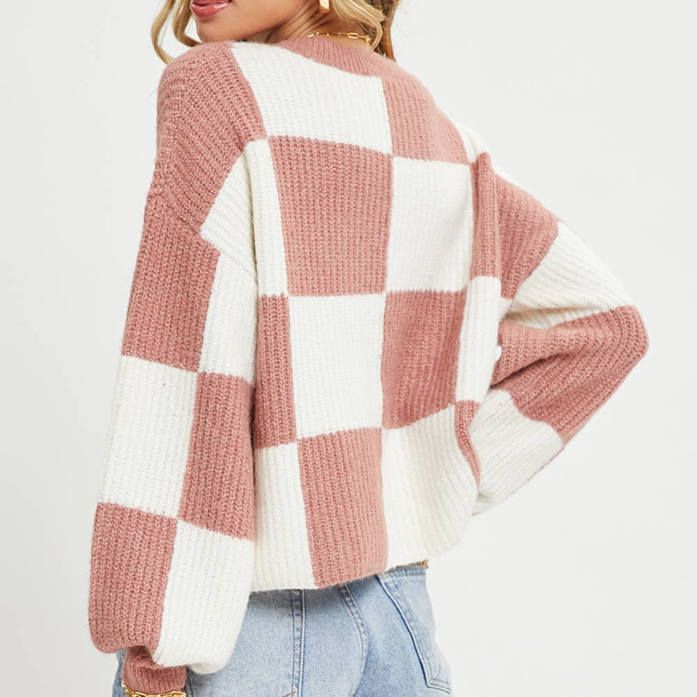 Checker Relaxed Fit Comfy Sweater in Mauve 2877