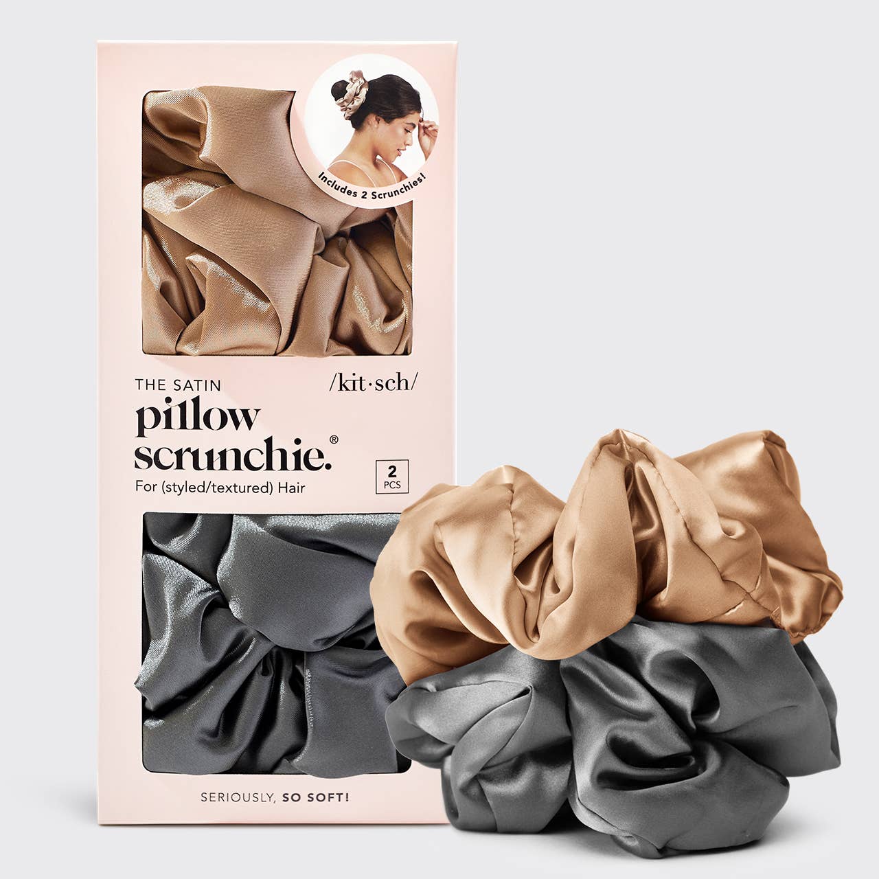 CC Satin Sleep Pillow Scrunchies - Charcoal/Gold