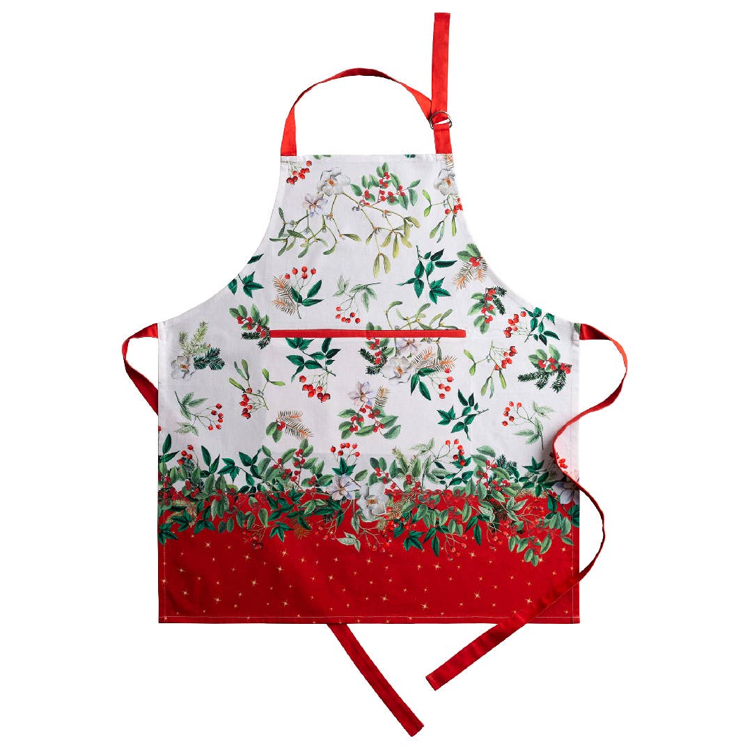 Noel Christmas Cotton Apron with Pointsettia