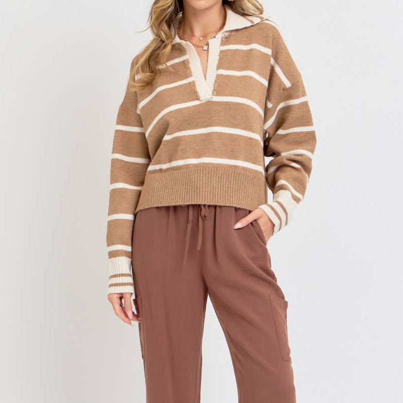 Striped Everyday Collared Knit Sweater 2879