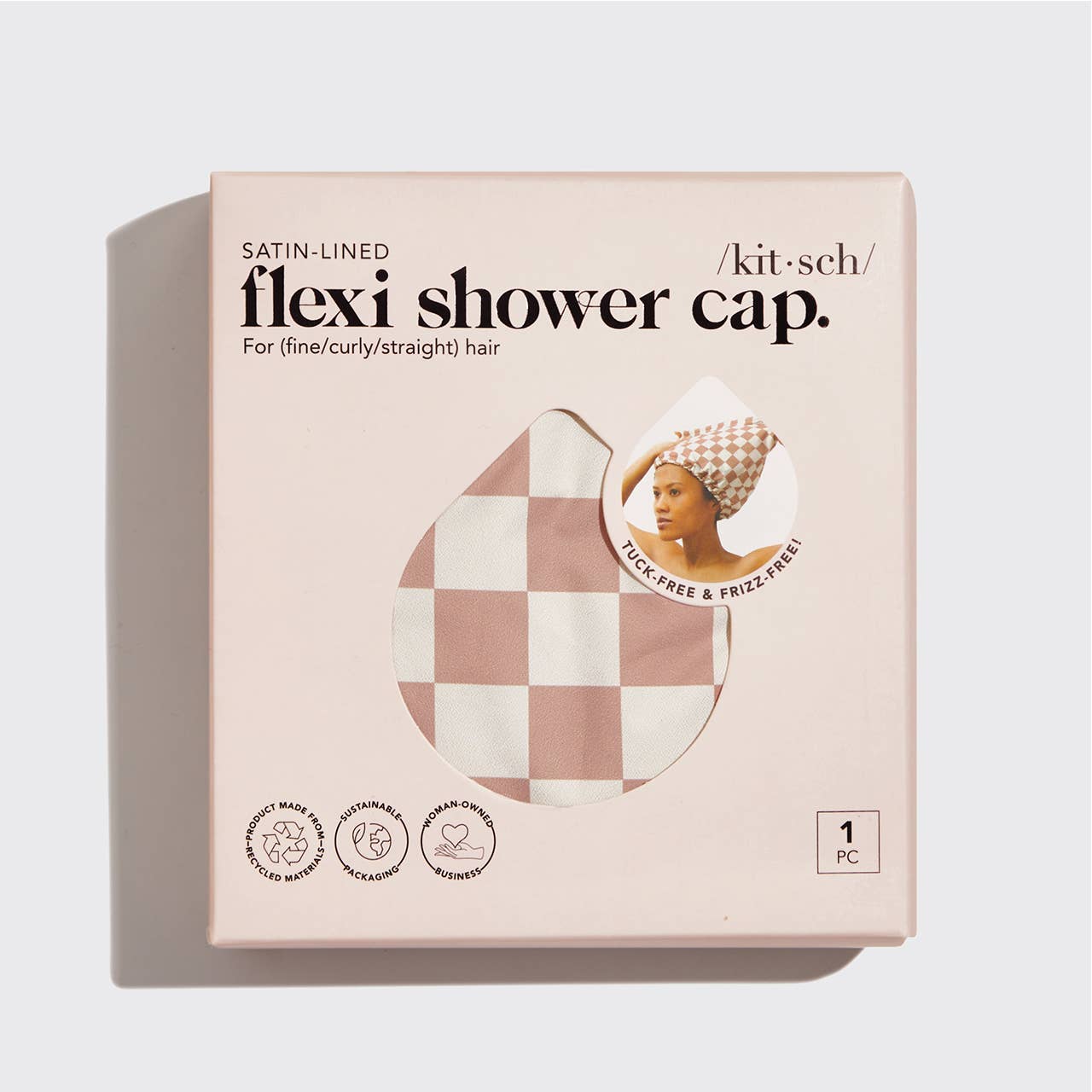 CC Satin Lined Flexi Shower Cap - Terracotta Checker