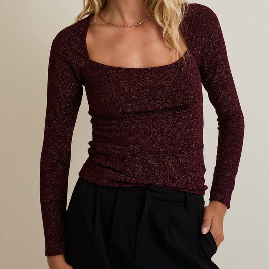 Burgundy Lurex Long Sleeve Top 2796