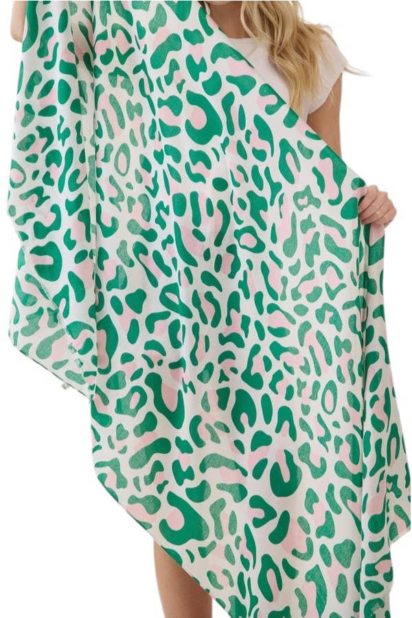 Pink and Green Leopard Print Scarf