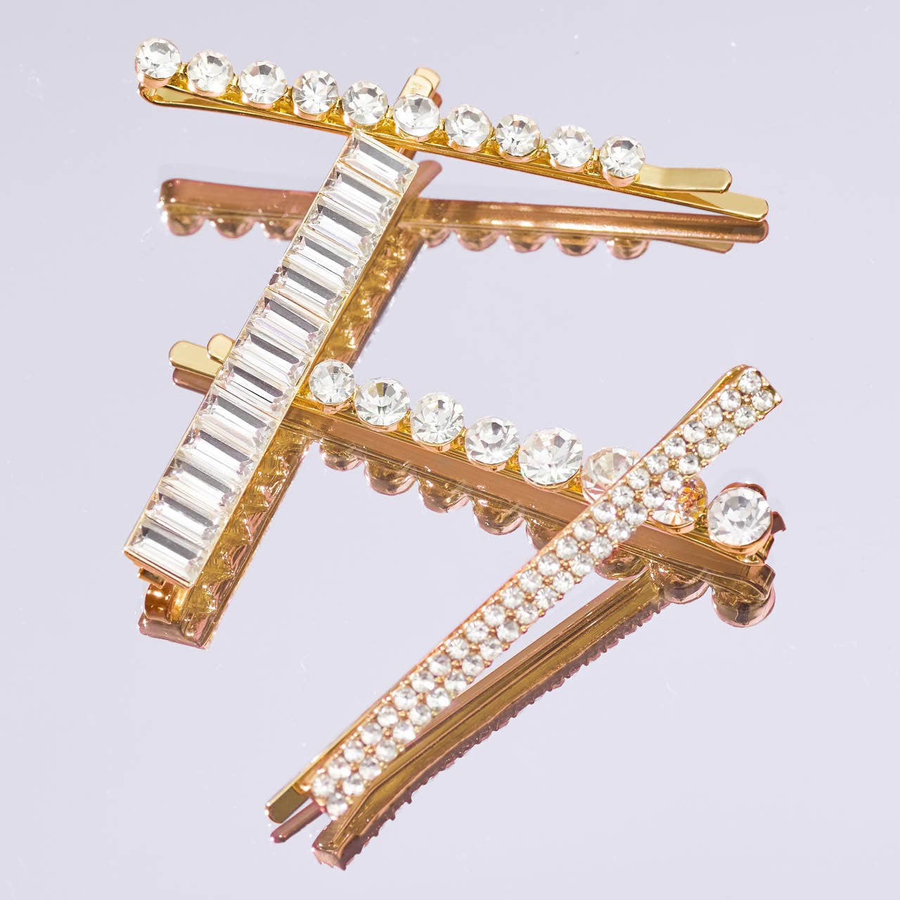 CC Metal Rhinestone Assorted Bobby Pins 4pc Set - Gold