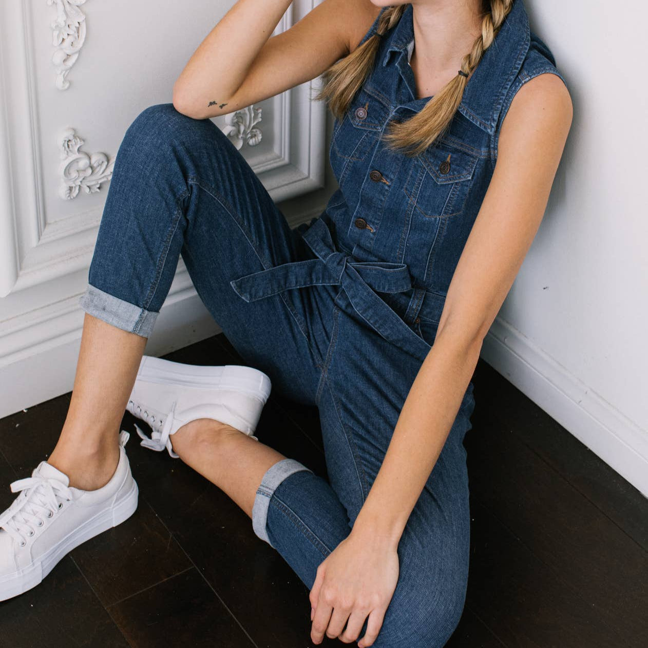 Classic Sleeveless Relaxed Fit Denim Jumpsuit