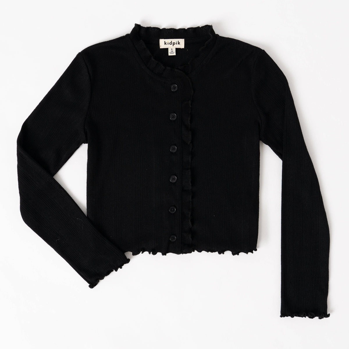 Black Lettuce Edge Pointelle Cardigan Girls 448