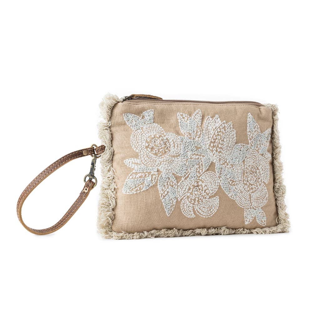 CC Meadow Lace Embroidered Pouch in Ivory Bloom 12806