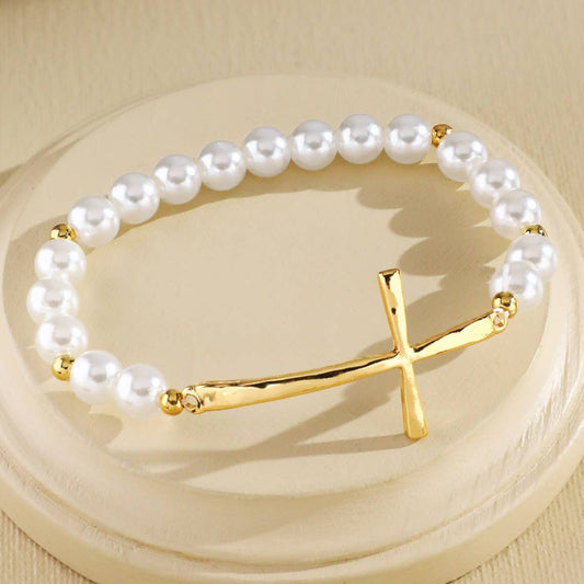 Pearl Cross Stretch Bracelet