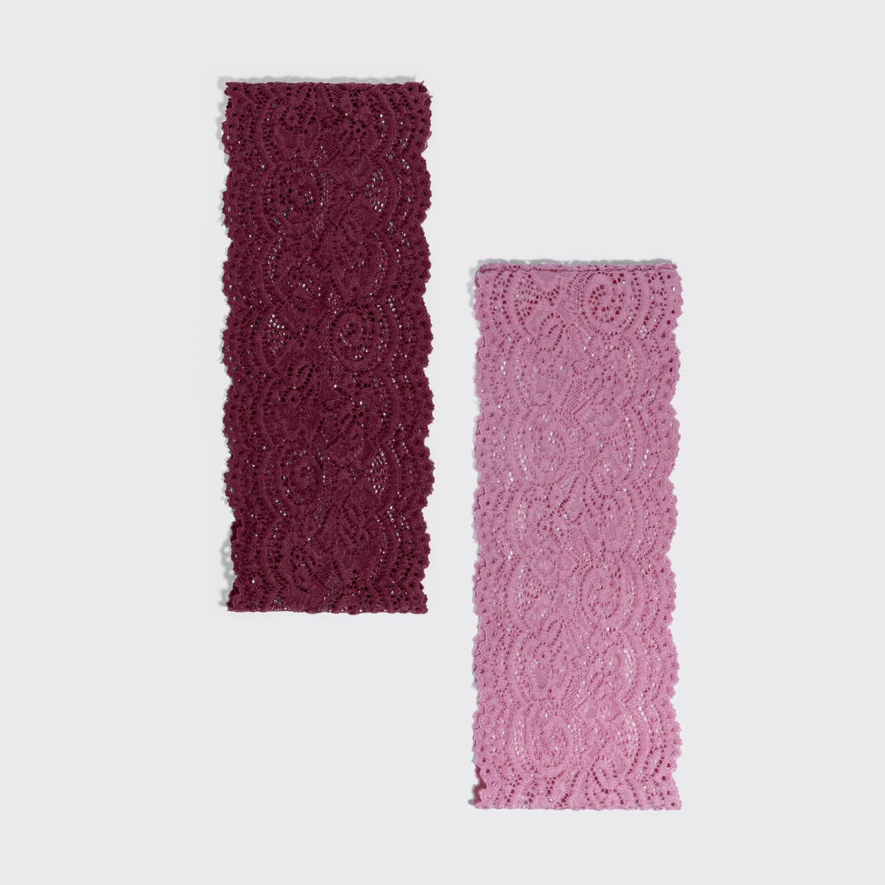 CC Wide Lace Elastic Headbands 2pc Set - Cherry Lacquer & Dusty Pink