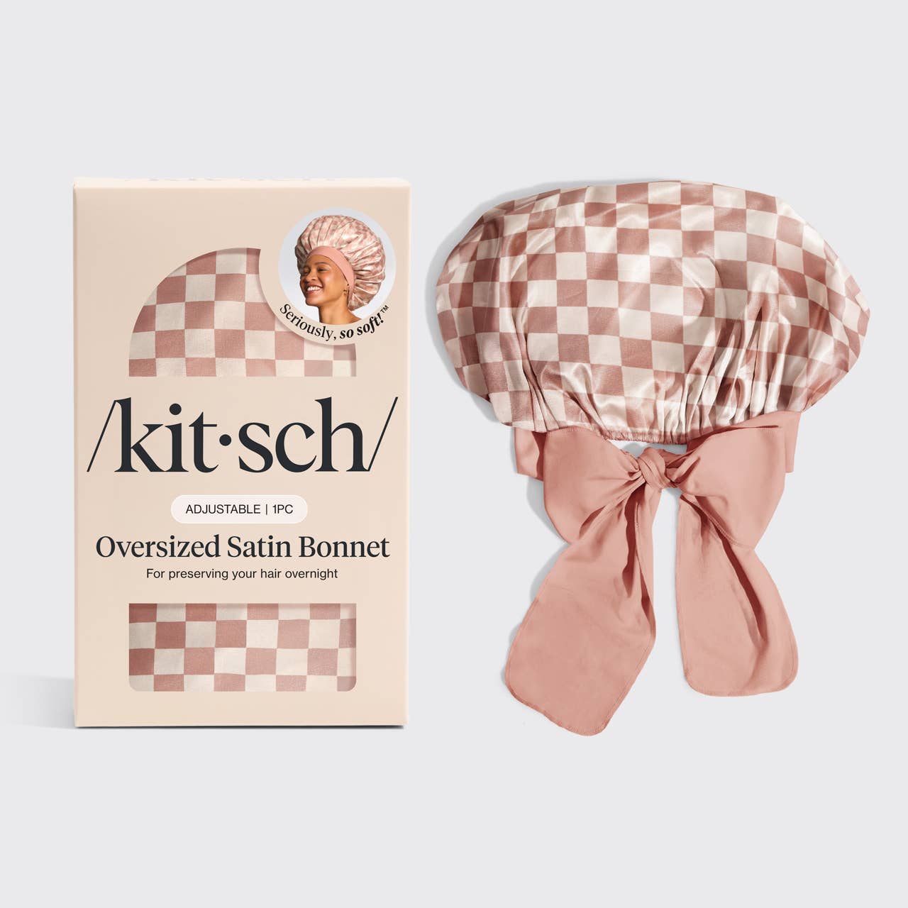CC Oversized Satin Bonnet - Terracotta Checker