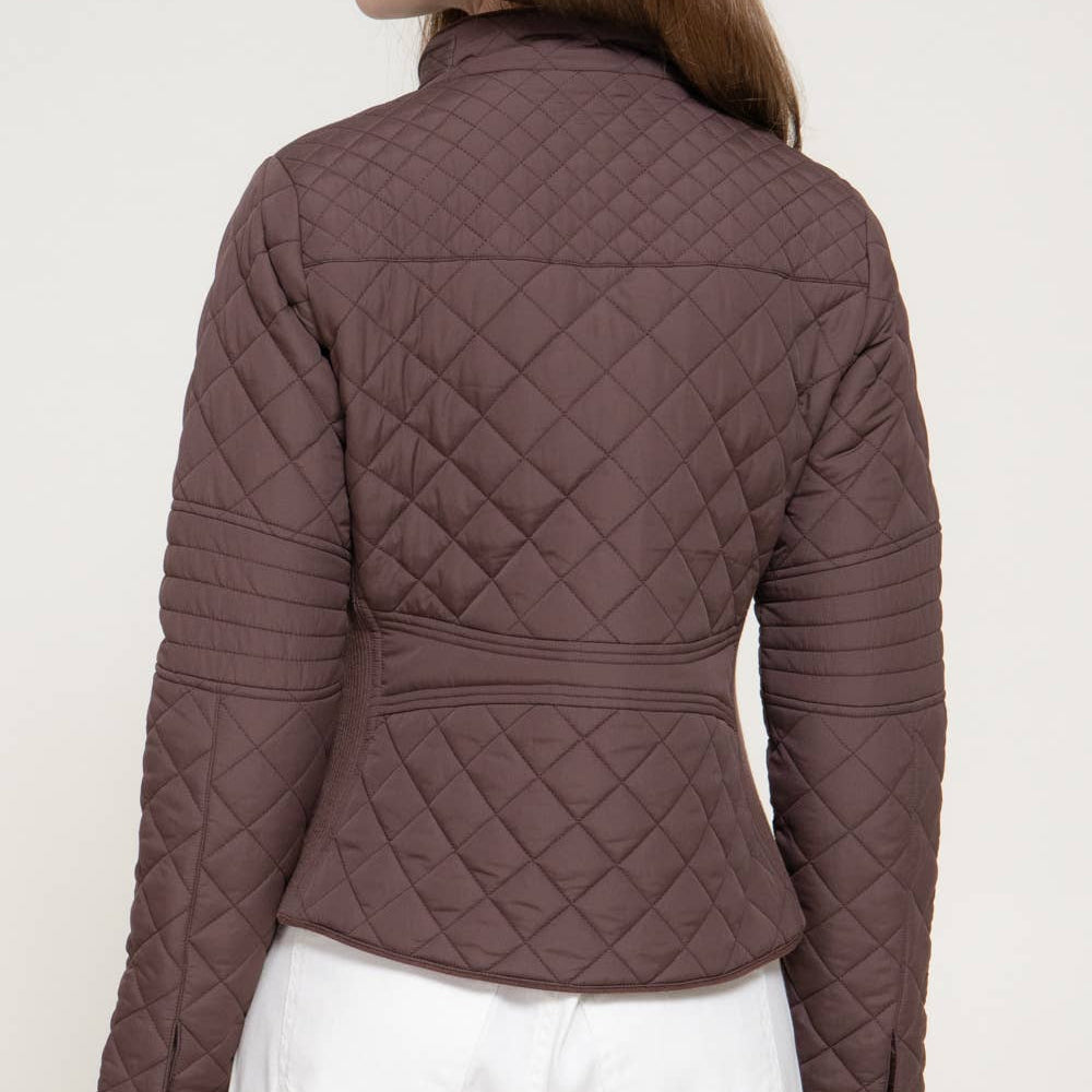 Brown Suede Piping Detail Rib Quilted Padding Jacket 2919