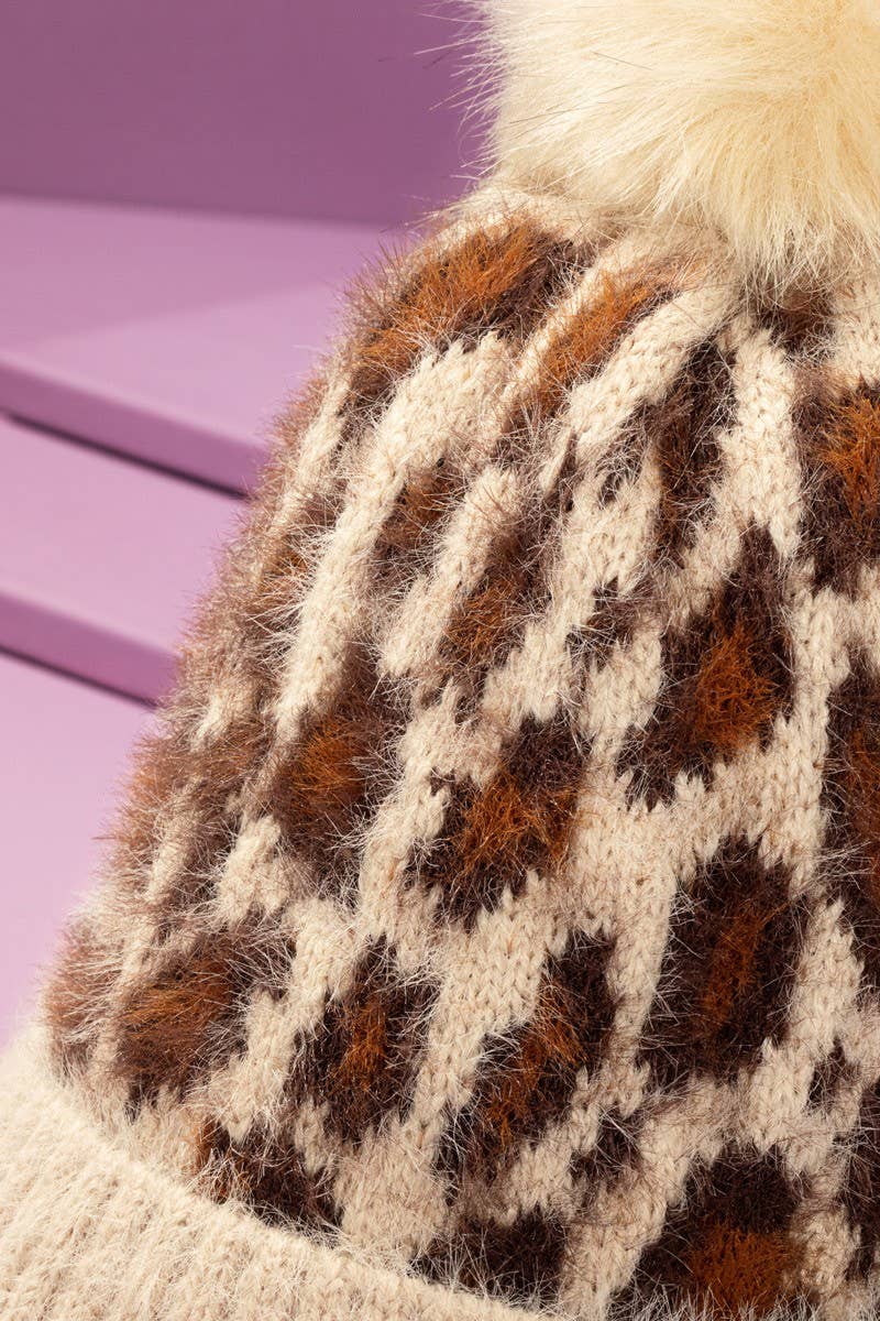 Leopard Print Eyelash Beanie Cap