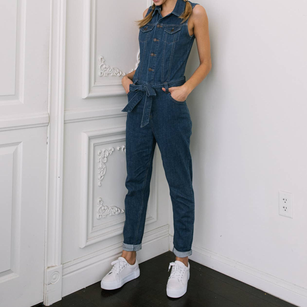 Classic Sleeveless Relaxed Fit Denim Jumpsuit