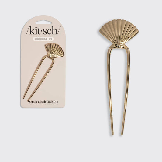 CC Metal Clam Shell French Hair Pin - Gold