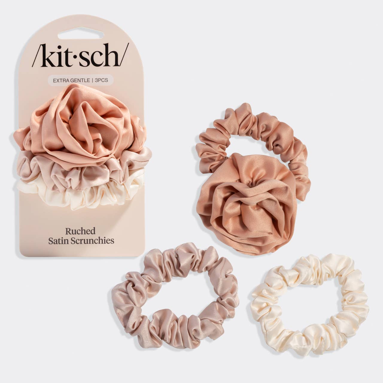CC Rosette Ruched Satin Scrunchies 3pc Set - Terracotta
