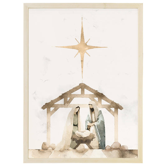 Nativity Stable Thin Frame Rectangle Wall Art