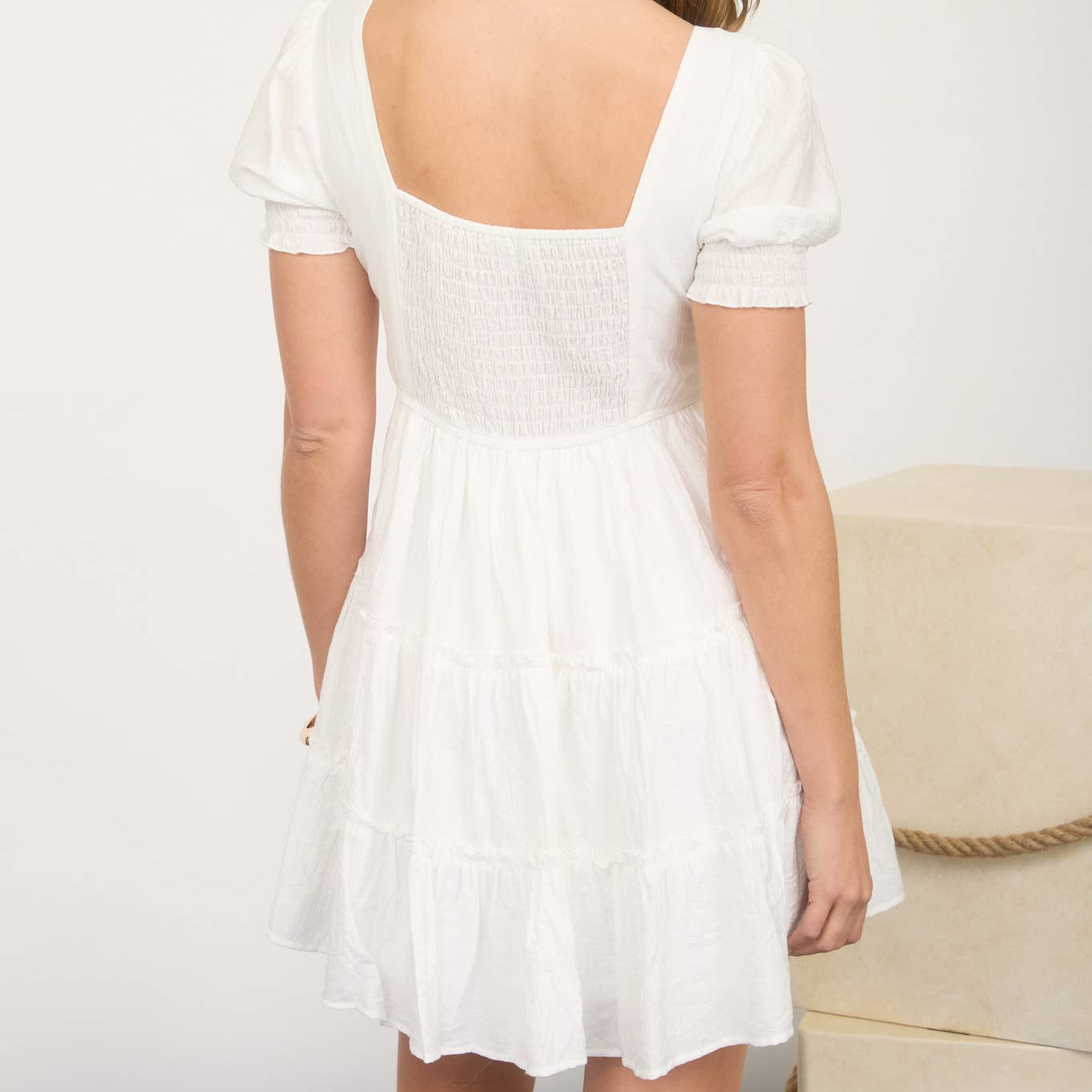 Square Neck Tiered Mini Dress