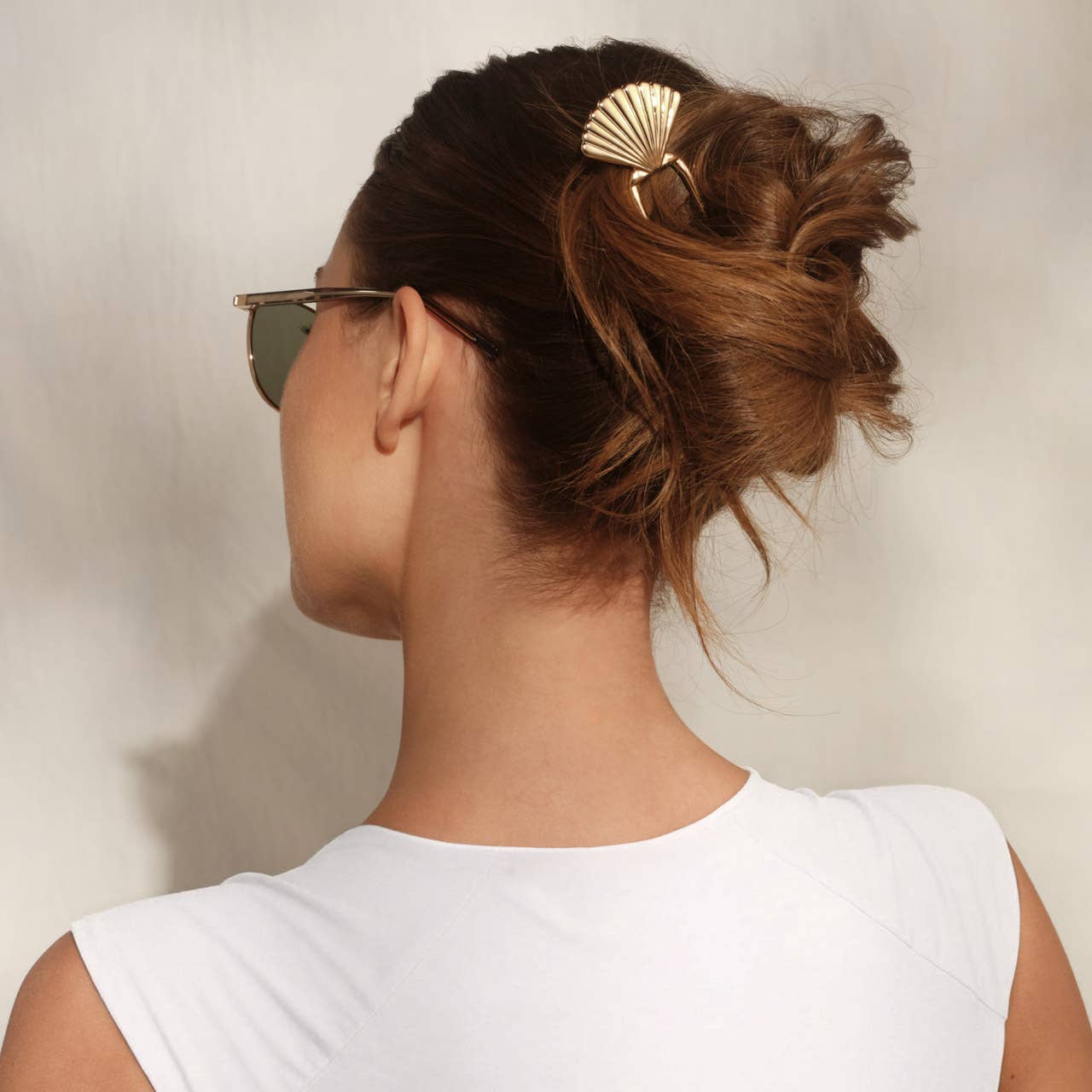 CC Metal Clam Shell French Hair Pin - Gold