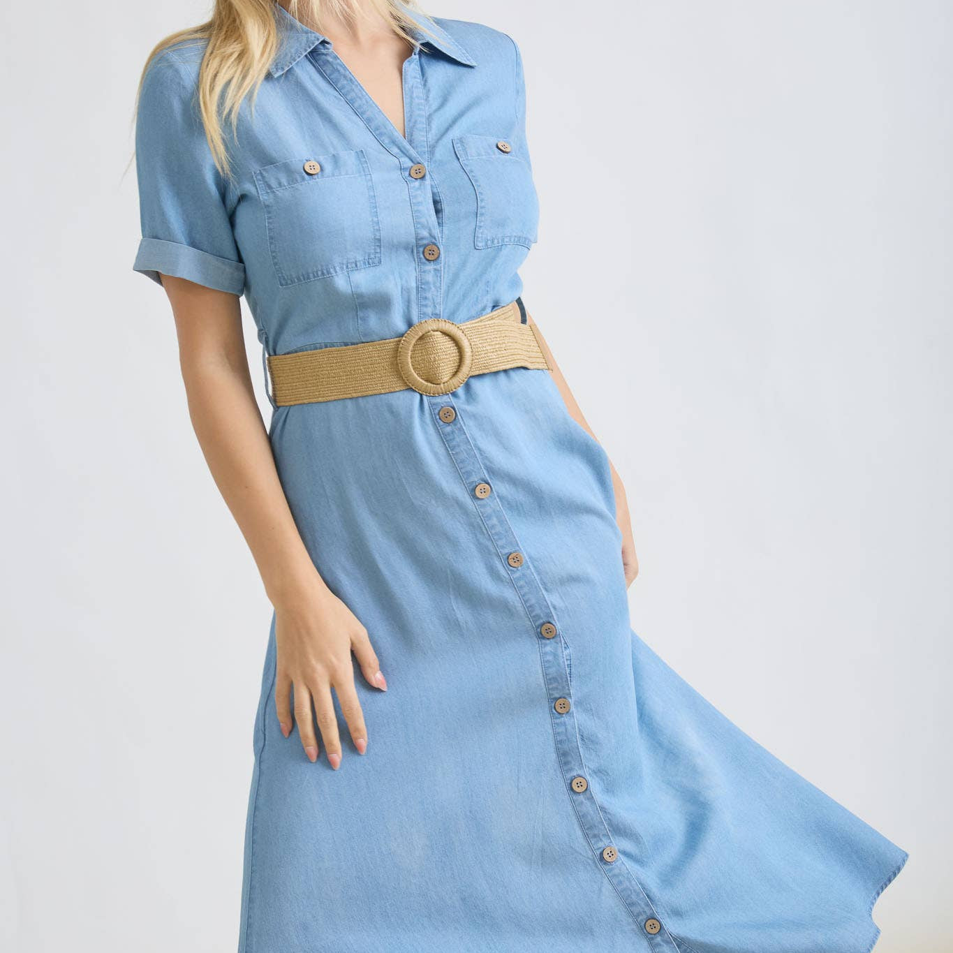 Town and Garden Belted Shirt Midi Dress