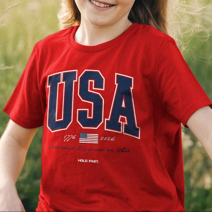 Hold Fast Kids T-Shirt USA Strong Red