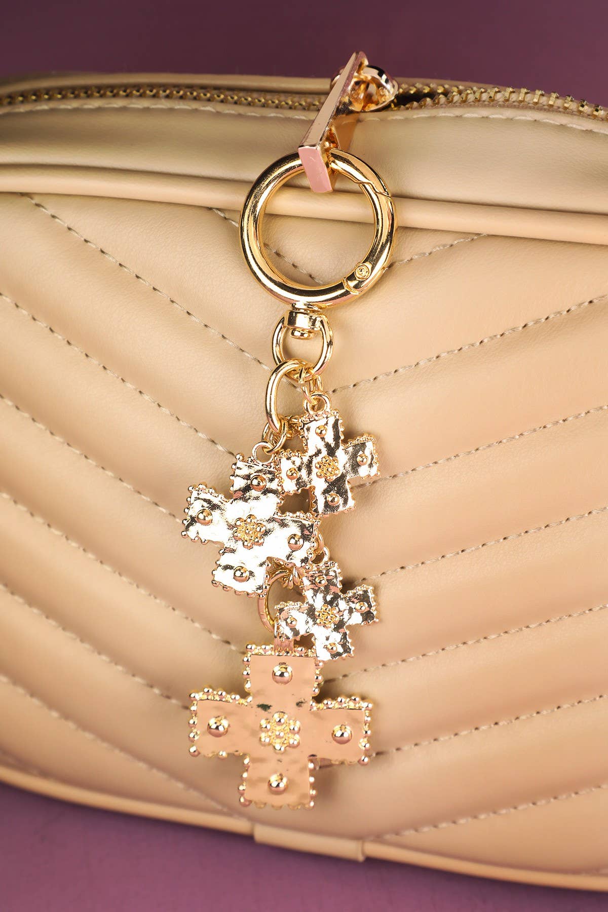 Gold Ornate Cross Bag Charm