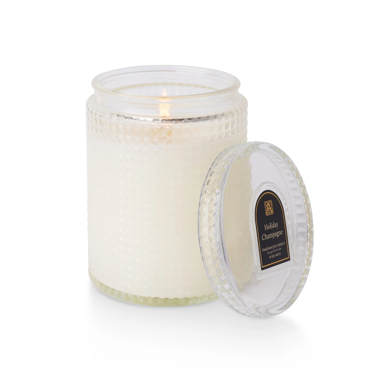 15oz Textured Glass Candle - Holiday Champagne