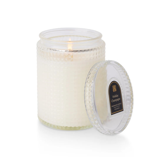 15oz Textured Glass Candle - Holiday Champagne
