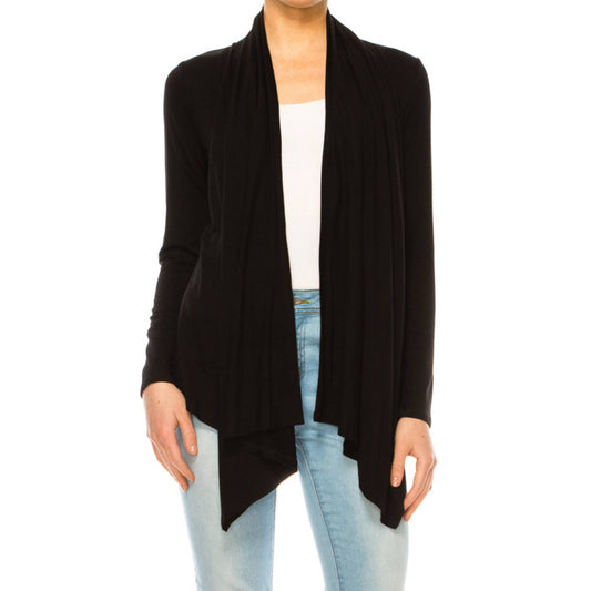 Open Front Black Cardigan – Soft Drape & Stylish Hem