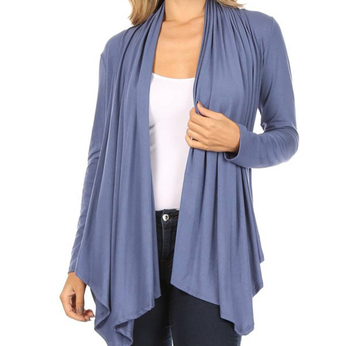 Blue Long Sleeve Drape Cardigan – Lightweight & Effortless Fit