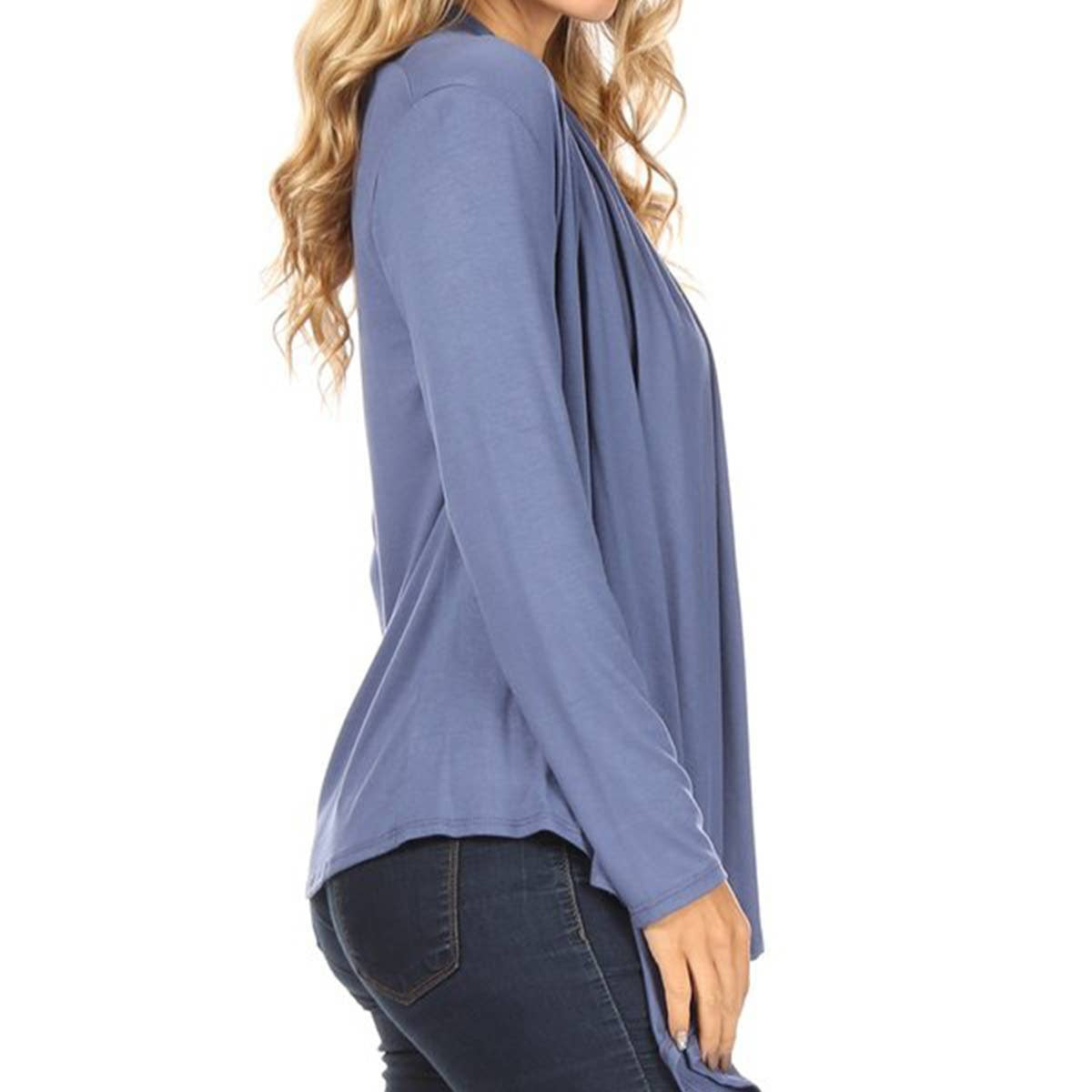 Blue Long Sleeve Drape Cardigan – Lightweight & Effortless Fit