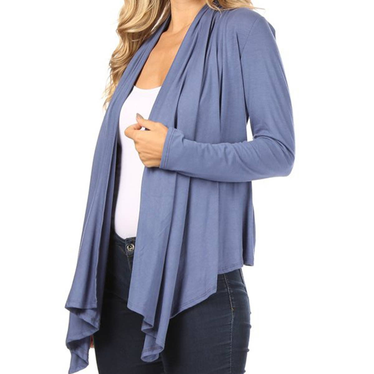 Blue Long Sleeve Drape Cardigan – Lightweight & Effortless Fit