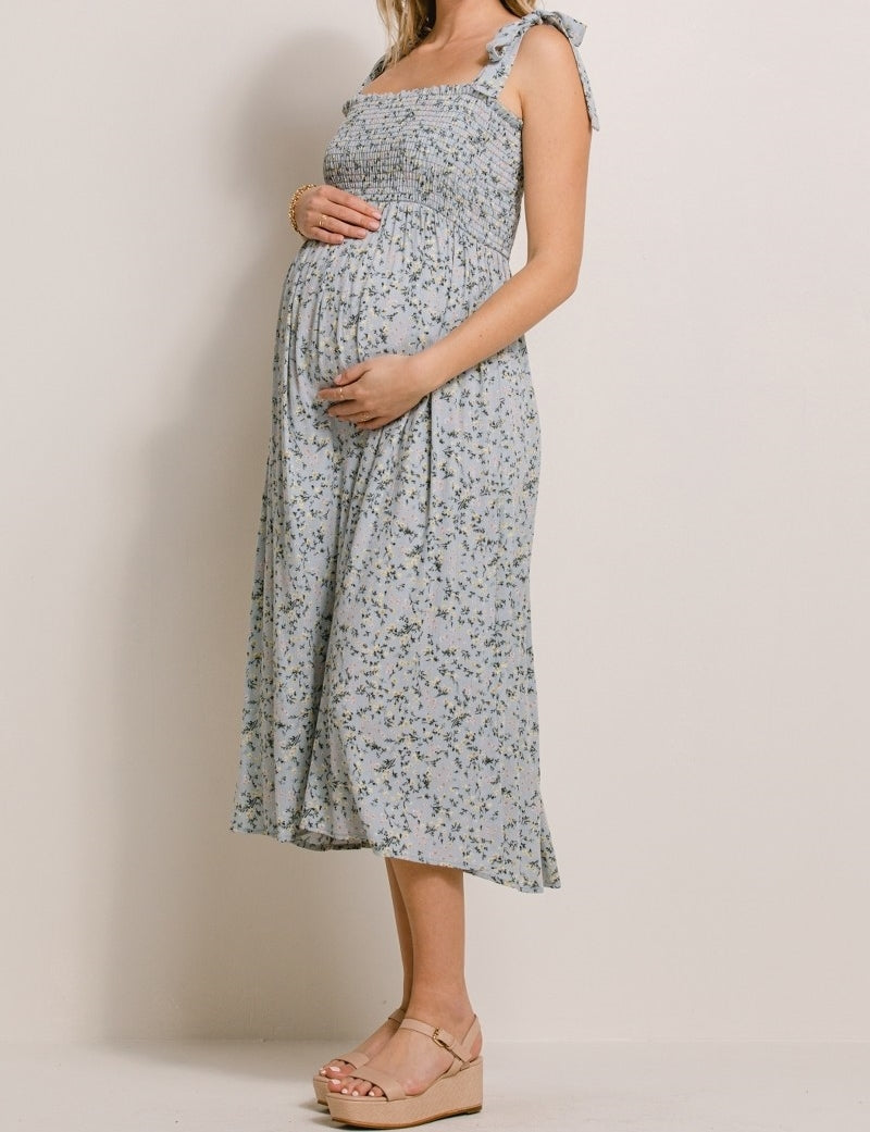 Floral Smocking Dress in Sage MATERNITY