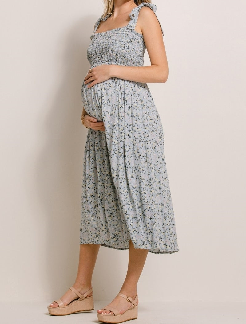 Floral Smocking Dress in Sage MATERNITY