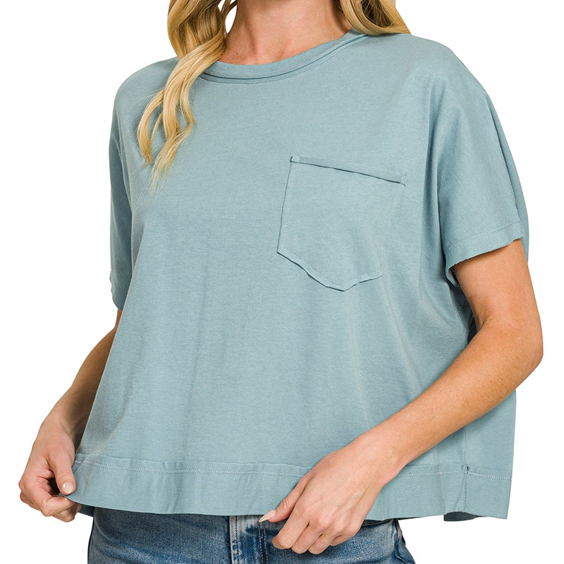 Oversized Boxy Cotton Top in Blue Gray