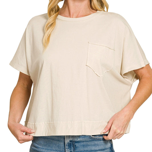 Oversized Boxy Cotton Top in Bone 2869