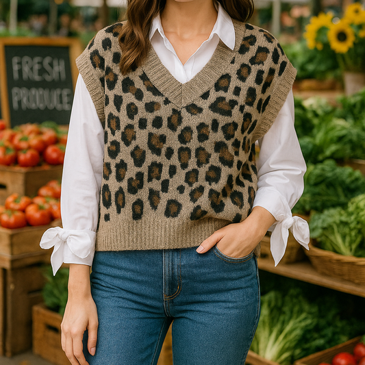 Leopard Print Brushed Wool Vest 2773