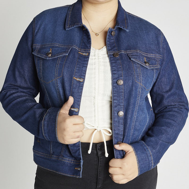 Dark Wash Stretch Denim Jacket PLUS