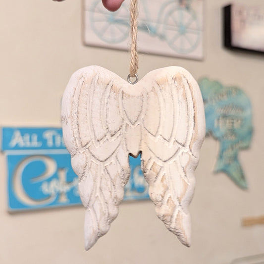 CWI Carved Distressed White Wooden Angel Wings