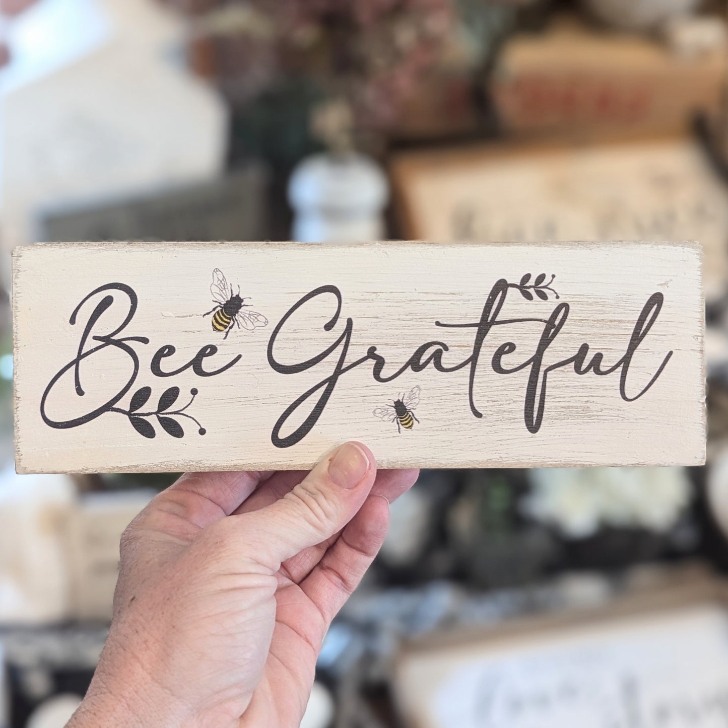 Bee Grateful Wood Sign