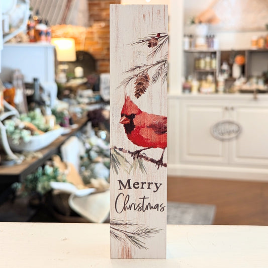 Merry Christmas Wood Block Decor (with Cardinal)