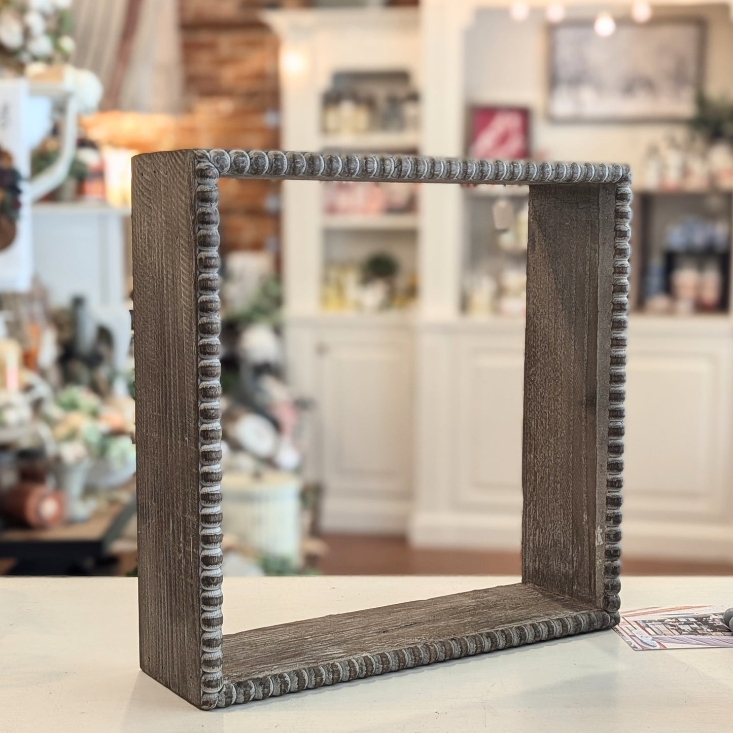 Weathered Wooden Beaded-Edge Shadow Box Wall Shelf (varies)